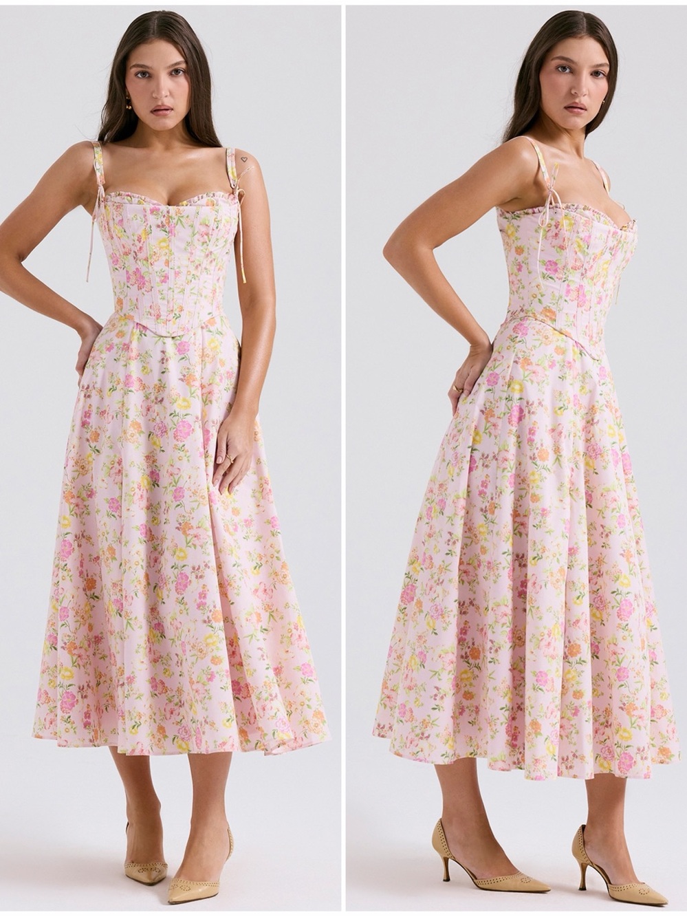 House of CB Pastel Pink Floral Corset Midi Dress